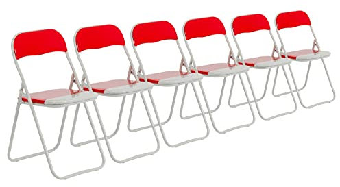 Harbour Housewares Padded Folding Chairs - Red - Pack of 6 - Easy Store Metal Frame Foldable Desk Chair for Office, Dining, Kitchen