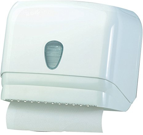 DISPENSER DISTRIBUTORE CARTA ASCIUGAMANI BIANCO A MURO UNIVERSAL PER FOGLI O ROTOLO (DIAMETRO MAX ROT. Ø155 mm )