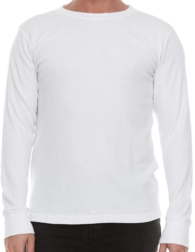 JMR Men’s Thermal Shirt Long Sleeve - Heavyweight 100% Cotton Waffle Weave Top, Warm Breathable Base Layer or Standalone Cold Weather Essential (White)