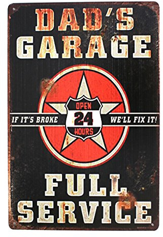 Hioni Dad's Garage Full Service Open 24 Hours Metal Advertising Wall Plaque Sign Vintage Tin Sign Poster Metal Wall Plaque Door Sign