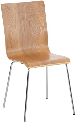 CLP Besucherstuhl Pepe I Ergonomisch Geformter Lehnstuhl Mit Holzsitz I Stabiles Metallgestell I Komfort Und Stil Mit Robuster Konstruktion, Farbe:Eiche
