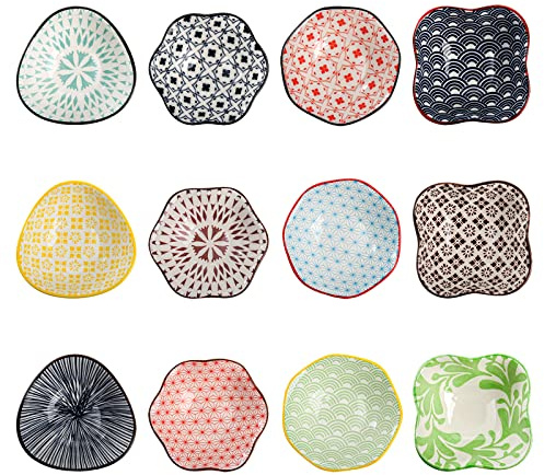 Frcctre Set of 12 Ceramic Dipping Sauce Bowls, 3 Oz Porcelain Pinch Bowls Soy Sauce Dish Set, Small Prep Bowl Condiments Dishes Side Dishes for Sauces Ketchup Appetizer Condiment BBQ
