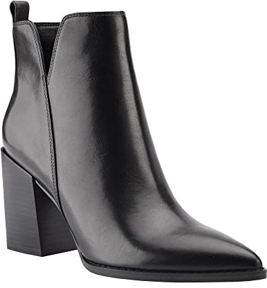Juliet Holy Women's V Cut Ankle Boots Pointed Toe Stacked Chunky Heel Side Zipper Leather Cutout Western Booties, Black, 7 UK