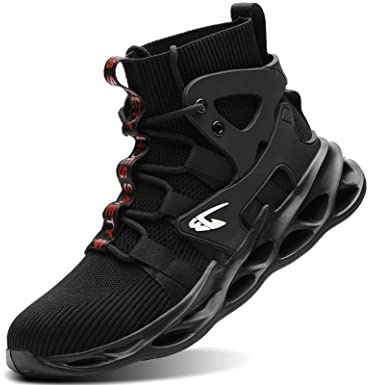 IYVW 799 Scarpe antinfortunistiche da uomo e donna, leggere, sportive, traspiranti, con punta in acciaio Nero 42 EU