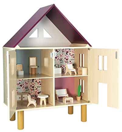 Janod - Casa de Muñecas de Madera Twist - 11 Accesorios de Madera - Muebles - Puertas Magnéticas - Juguete de Madera FSC - A Partir de 3 Años, J06617