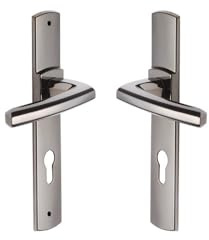 Vachette Set de Poignée de Porte sur Plaque SCULT - Version Clé I pour Porte d'Entrée/Cave/Abris de Jardin - Entraxe 195 mm - Matériau Zamak Résistant - Garantie 10 Ans - Finition Diamant Noir