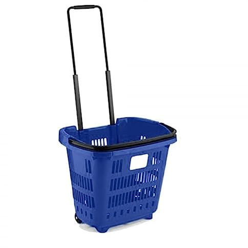 Retail Shop SUPERMARKETS 5 Tier Stacking Metal Baskets (1 X BLUE WHEELY SHOPPING BASKET)