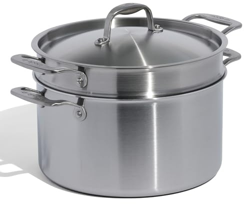 Made In Cookware | 8 Quart Stainless Steel Stock Pot With Lid and Pasta Insert | 5 Ply Stainless Clad | Professional Cookware | Crafted in Italy | Induction Compatible