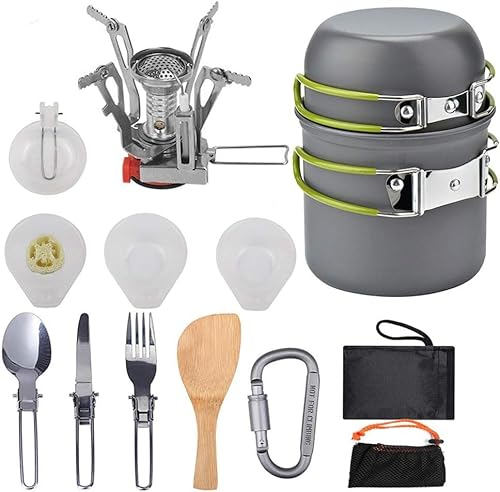 Pardarsey Camping Kochgeschirr Mess Kit 1-2 Person O2-3 Person,Klappmesser und Gabel, tragbare Pfanne und Pfanne Set, Wandern für Picknick und Camping