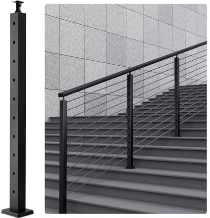 VEVOR Poteau de rampe d'escalier à câble, 91,4x5x5 cm, poteau de garde-corps à trous inclinés 30°, 10 trous pré-percés, poteau de rail acier inoxydable, support horizontal incurvé, 1JZLGZ91455HV8GHUV0
