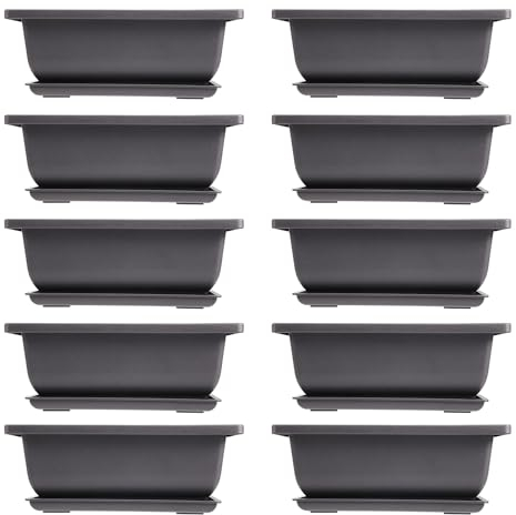 Tsudoku 10 Packs Bonsai Training Pots with Tray Plastic Bonsai Plants Growing Pot for Garden Living Room Balcony 16.5X12cm