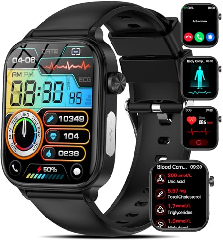 2024 Nuovo Smartwatch Uomo con ECG/Acido Urico/𝐆li𝐜𝐞𝐦𝐢𝐚/Pressione Arteriosa/Sonno/BMI/Temperatura Corporea/Cardiofrequenzimetro,1,96Orologio con Funzione Telefono,Pulsante SOS, IP68 iOS Android