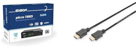 EDISION Picco T265, TDT Alta Definición H265 HEVC, Receptor DVB-T2, Soporte WiFi & ASSMANN Electronic HDMI 1.4 3m Cable HDMI HDMI Tipo A (Estándar) Negro - Cables HDMI
