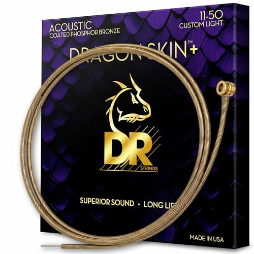DR DAP-11 - Cordes de guitare acoustique en bronze phosphoreux avec revêtement DRAGON SKIN+™, son supérieur avec sensation confortable et longue durée de vie, poids léger personnalisé 11-50