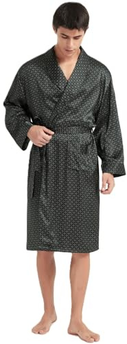 Ginell Peignoir long kimono pour homme, 100% soie de mûrier, imprimé cachemire, soie épaisse 19 mommes