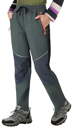 ANGEL CITIZ Kids Waterproof Snow Ski Pants Boys Girls Outdoor Winter Fleece Hiking Snowboard Pants Rain Pants Kids Clothes Grey 14Y