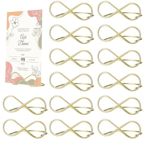 16 STK Tischkartenhalter Hochzeit, Gold Metall Menükartenhalter, Tischnummer Halter Ständer, Tischkartenclips, Sitzetiketten Nachrichtenclips für Hochzeit Party Tischdekoration Foto Displayständer