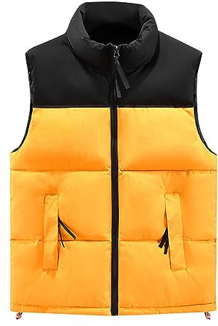 KONG JIMFAN Black Friday Angebote 2024 Herren Steppweste Baumwolle Bequeme Weste Herren Stehkragen Outdoorweste Outdoor Jacke Übergangs Daunenweste Einschubtaschen Ärmellos Jacke Daunenjacken(Gelb,L)