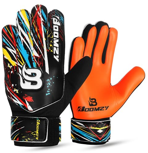 BOOMZY Soccer Goalie Gloves for Kids Boys Children, Youth & Adult Football Goalkeeper Gloves with Double Wrist Protection, Orange, Size 4 suitable for 6 to 9 years old