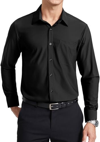 Enlision Black Shirts Men Non Iron Stretch Long Sleeve Dress Shirt Regular Fit Business Office Formal Funeral Button Downwith Pocket, 2XL