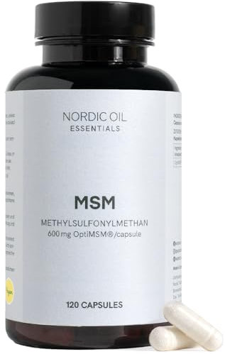 MSM Capsule | 120 capsule con OptiMSM® puro al 100% | dose elevata da 600 mg per capsula | per articolazioni e rigenerazione | Testato in laboratorio e vegano | Nordic Oil