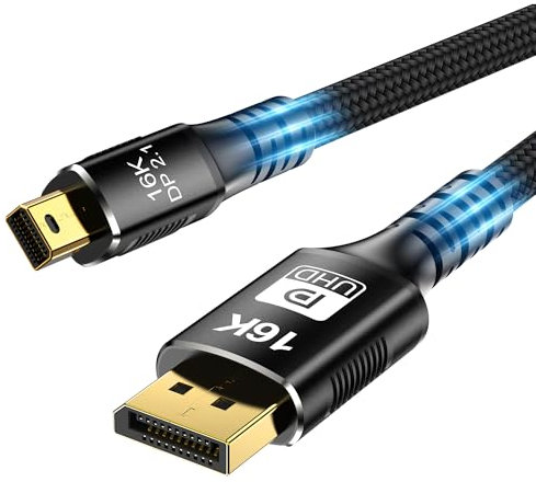 Mini DisplayPort to DisplayPort 2.1 Cable, Mini DP to DP Cord Supports 16K@60Hz/ 8K@120Hz/ 4K@240Hz Display, Bi-Directional, HDR for Apple MacBook, Doesn’t Work with Thunderbolt 3/4/5 Ports (6.6 ft)