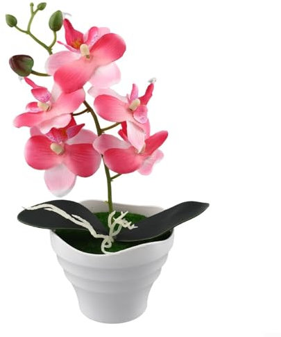 Konstgjorda blommor Konstgjord orkidé falska blommor, faux orkidé Phalaenopsis-växt, sidenblomma konstgjorda blommor, konstgjord orkidéblomma med vas(B)