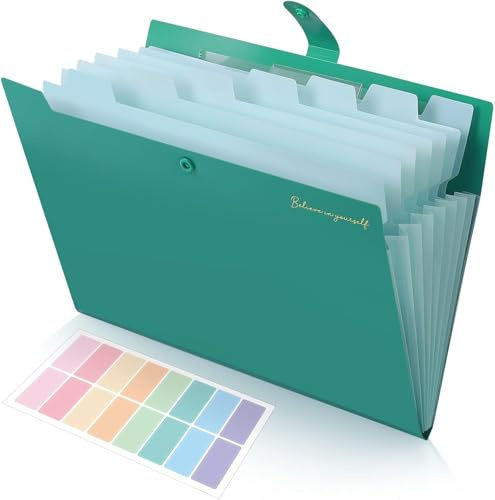 SKYDUE Cartellina portadocumenti cartellare formato A4, con 8 scomparti, raccoglitore con tasca interna, raccoglitore per documenti
