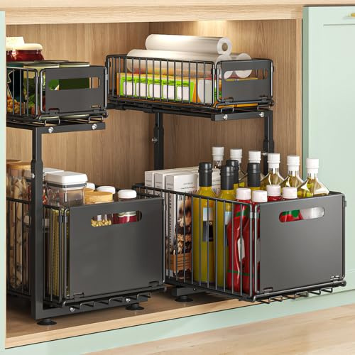 YunNasi 2 Piezas Organizador Bajo Fregadero Cocina 2 Niveles Metal Negro