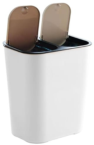 Papelera de reciclaje doble – Papelera con bandeja de reciclaje integrada, cubo de basura de 18 L con de empuje para cocina, lavandería, oficina, comedor, dormitorio, garaje al aire libre, patio