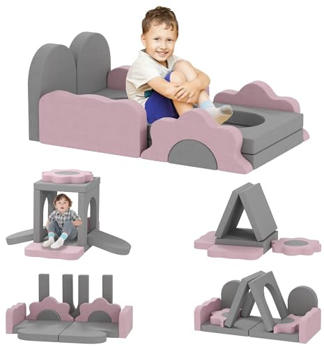AIYAPLAY Divano da gioco, per bambini, in gommapiuma, 12 pezzi, mattoncini per arrampicata con vasca per palline, set di mattoncini da costruzione, blocchi di schiuma per bambini con effetto corda