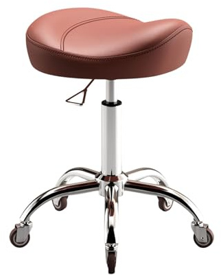 Taburetes con Ruedas de Peluqueria Profesional Altura Ajustable 40-58cm Silla de Montar Giratorio 360° para Trabajo, Estudio, Oficina, Clínica(Pink)