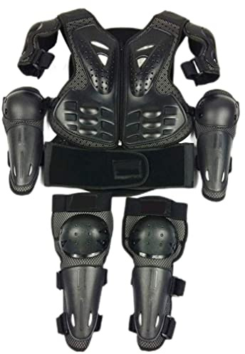 Motorcykel kroppsrustning för barn kroppsrustning väst med knäskydd och armbågsskydd skyddsutrustning set skateboard tillbehör, svart motocross motorcykelväst