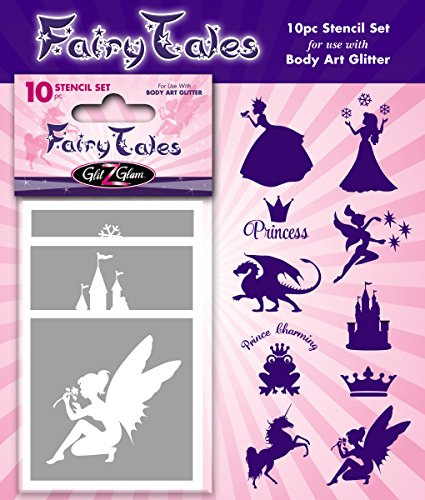 Kit de pochoirs pour tatouages temporaires Contes de fées pour l'art corporel & tatouages à paillettes