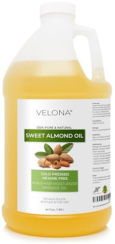 velona Sweet Almond Oil - 64 Fl Oz | 100% Pure and Natural Carrier Oil |Cold Pressed | Skin, Hair, Body & Face Moisturizing | Use Today - Enjoy Results…