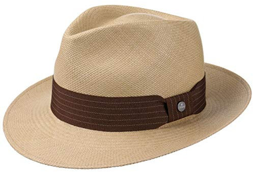 LIERYS Brown Rockfall Panamahut Handmade in Ecuador Herren Strandhut mit breiter Krempe Bogarthut Frühjahr Sommer beige-braun L (59-60 cm)
