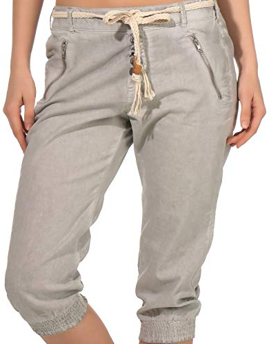 Sublevel Damen Dreiviertel Capri Shorts Hose LSL-328/334 Washed-Look inklusive Gürtel Grey L