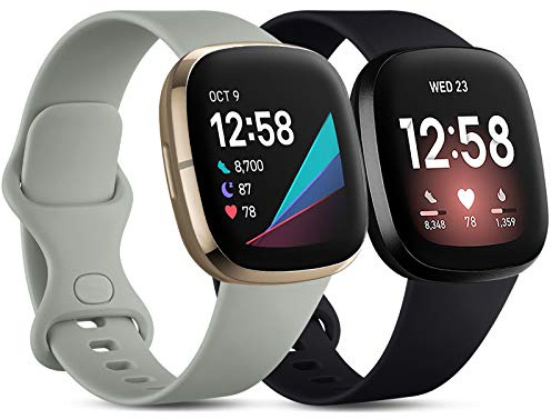 CeMiKa Compatibile con Fitbit Versa 4/Versa 3 Cinturino/Fitbit Sense/Sense 2 Cinturino, Morbido Sportivo di Ricambio Cinturini Compatibile con Fitbit Versa 4/Versa 3/Sense, Grande Nero/Grigio
