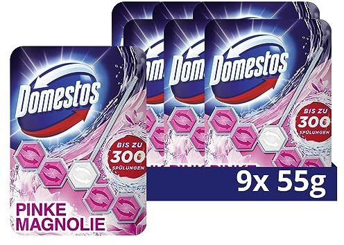 Domestos Power 5 WC Stein Pinke Magnolie WC Reiniger für effektive WC Reinigung Volle Power bis zu 300 Spülungen 9x 55g