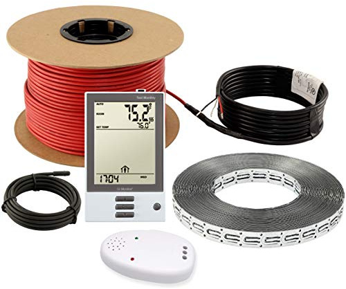 LuxHeat 200sqft Floor Heating Cable Kit - 240v Heated Bathroom Floor Kit - Heated Flooring System Includes UDG Programmable Thermostat w/GFCI, Heating Cable, Strapping, Flooring Sensor & Alarm