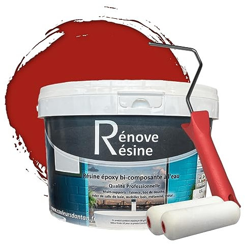 COULEURS D ANTAN Peinture Résine multisupport Intérieur pour Faïence, Carrelage, Douche, Baignoire 5m² - RAL 3001 Rouge de sécurité + Kit d'application OFFERT