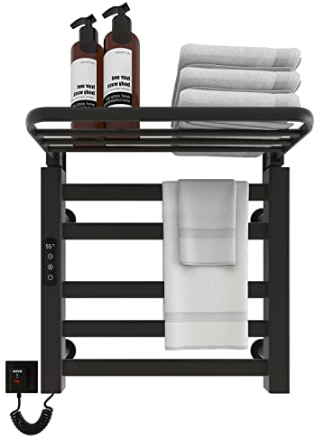 Radiador de Toallas, 500x500mm Secador de Toallas Radiador, Toallero Eléctrico Bajo Consumo, Toallero eléctrico inteligente Calienta Toallas, calefacción de fibra de carbono, antracita-Black Left