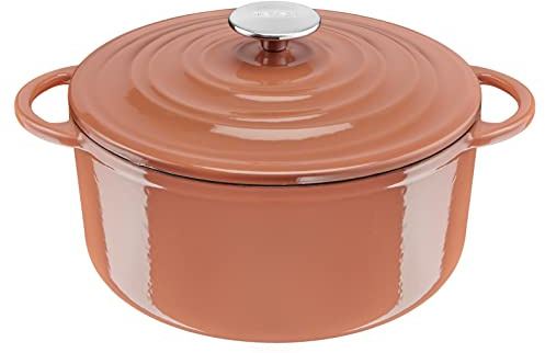 Tefal Lov Cocotte ronde 25 cm en fonte d’acier, Induction intégrale + four, Revêtement intérieur émaillé, Robuste et écodesign, Cuisine saine, Ebook de recettes inclus, Terracotta E2600405