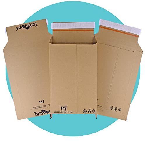Triplast 10 x M3 Tenvolope M-Envelope (Boxed Size: 282 x 205 x 70mm) | Size Adjustable Amazon Style eCommerce Packaging | Use as Expandable Cardboard Rigid Envelope, Postal Box Mailer or Mailing Bag