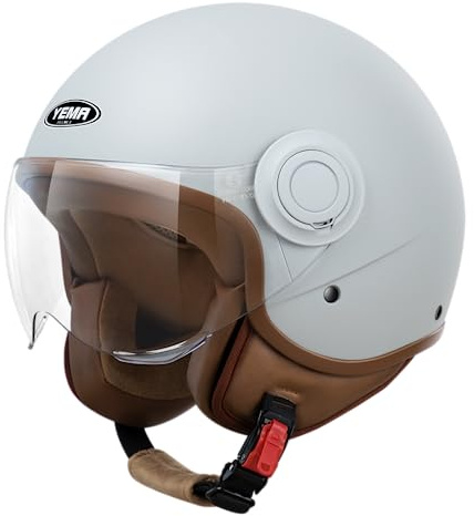 YEMA Casco jet DW-631 ciclomotor ECE 3/4 para hombre y mujer (gris, L)