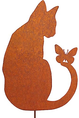 JYUECIAN Chat Rouillé Décoration de Jardin pour Pot de Fleur, Patine Rouille Naturelle, Jardin Décoration Fleur Rétro pour Jardin Terrasse Balcon