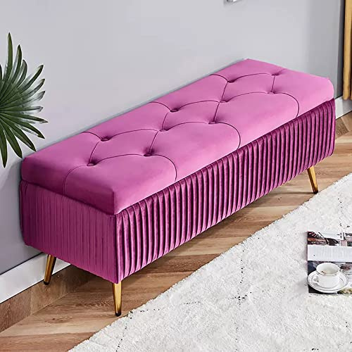 Modern Velvet Storage Bench Ottoman,upholstered Footrest Ottoman With Gold Metal Legs,button-tufted Ottoman With Storage,end Of Bed Bench Entryway Bench For Living Room Bedroom ( Color : Purple , Size
