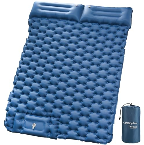Cieex Isomatte Selbstaufblasend, Camping Isomatte für 2 Personen, Doppel Isomatte Ultraleicht, Wasserdicht Schlafmatte Camping mit Fußpumpe Pumpe & Kissen für Wandern und Outdoor