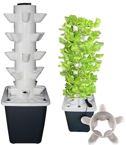 ZILOOK Tour De Jardin Hydroponique De 5/6 éTages, SystèMe De Plantation Hydroponique, Culture Hors Sol en Colonne, avec Pompe Hydratante + RéServoir d'eau De 10L, pour Herbes, Fruits, LéGumes,25Holes