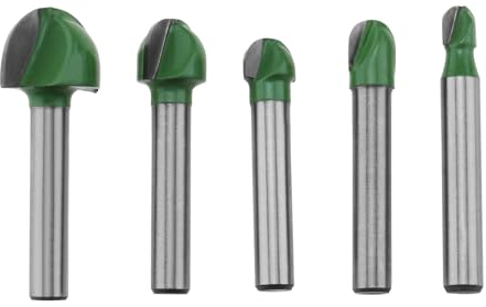 SG Store Lot de 5 fraises à chanfreiner creux de 6 mm de diamètre 6 mm/8 mm/10 mm/12 mm/18 mm à nez rond pour la sculpture sur bois et la sculpture de racines, vert